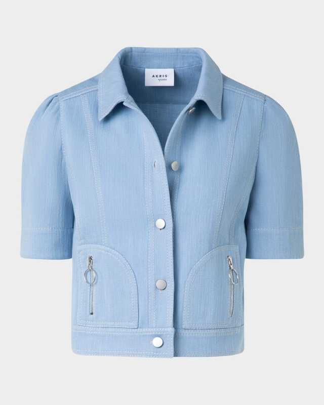Zip-Pocket Short-Sleeve Denim Jacket